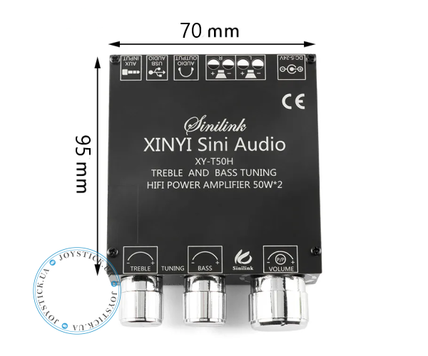 Підсилювач звуку двоканальний Sinilink - XINYI Sini Audio XY-T50H 50x2 Ват HI-FI D-клас на базі TPA3116D2 - підтримка Bluetooth AUX USB Колір Чорний